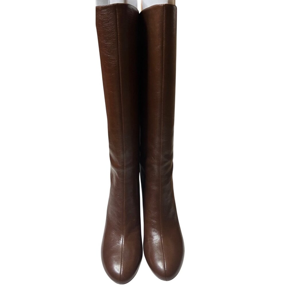 Tory Burch Brown Leather Tall Heeled Boots Knee High Pull On Size 9.5 - Picture 4 of 13